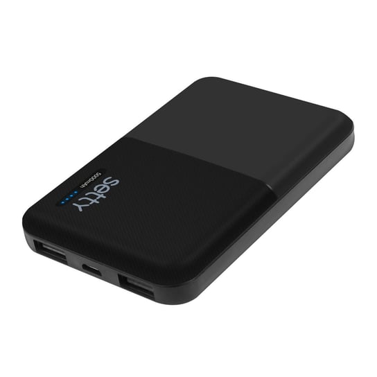 5000mAh Power Bank 2x 2A Porty wyjściowe USB Kompaktowy format - Setty, czarny Setty