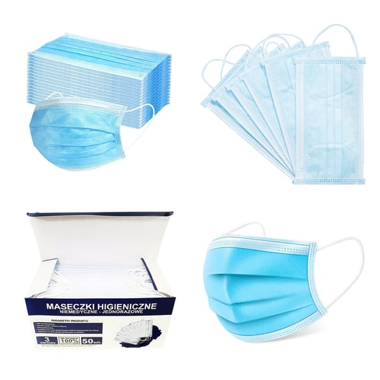 50x maseczka 3-warstwowa maska higieniczna niebieska Sonarol PUDEŁKO AlleBeauty