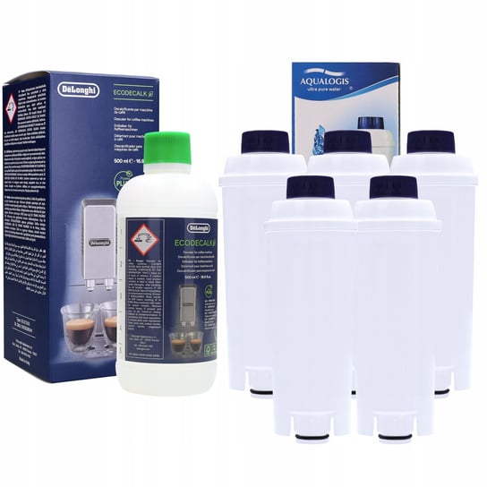 5x filtr do wody do ekspresu Delonghi Dinamica + odkamieniacz Delonghi 0,5l Aqualogis