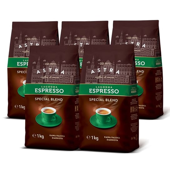 5x Kawa Astra Łagodna Espresso ziarnista 1kg ASTRA COFFEE & MORE