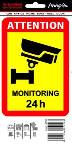5x NAKLEJKA WLEP ZNACZEK TATTOO NA AUTO FOLIA SAMOPRZYLEPNA MONITORING 24H  ATTENTION 9,8 x 14,5 cm 1/25126 Avisa