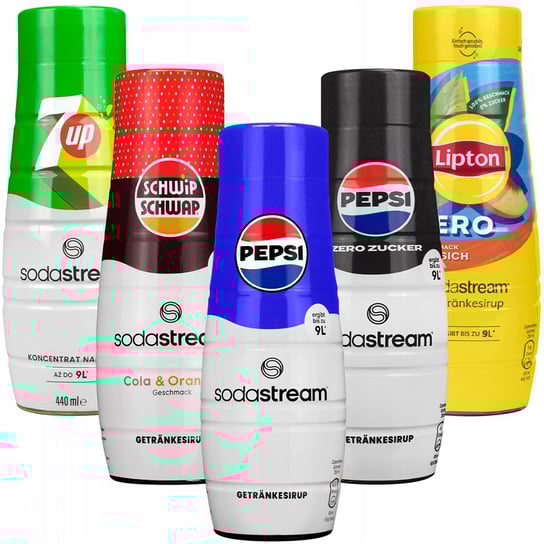 5x Syrop SodaStream Pepsi, Pepsi MAX,Lipton brzoskwinia, 7UP, schwip SodaStream