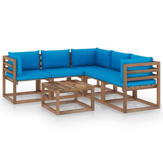 6-cz. ogrodowy zestaw wypoczynkowy, błękitne poduszki, sosna vidaXL