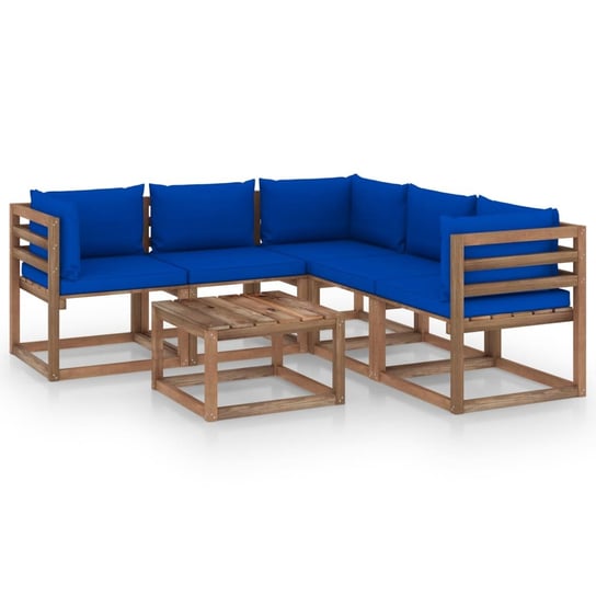 6-cz. zestaw wypoczynkowy do ogrodu, niebieskie poduszki, sosna vidaXL