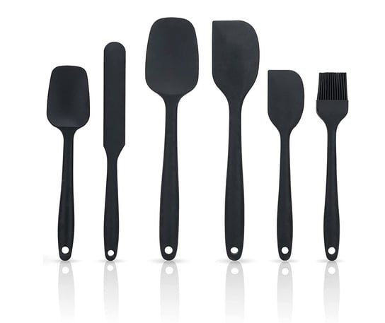 6-elementowy zestaw szpatułek silikonowych w kolorze czarnym - nieprzywierający zestaw szpatułek silikonowych do gotowania, pieczenia, mieszania, ubierania się, odporny na ciepło Intirilife