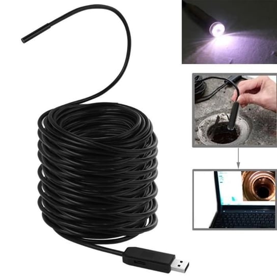 (#60) Wodoodporna kamera inspekcyjna USB do endoskopu z 6 diodami LED, długość: 30 m, średnica obiektywu: 5,5 mm (czarna) Inna marka