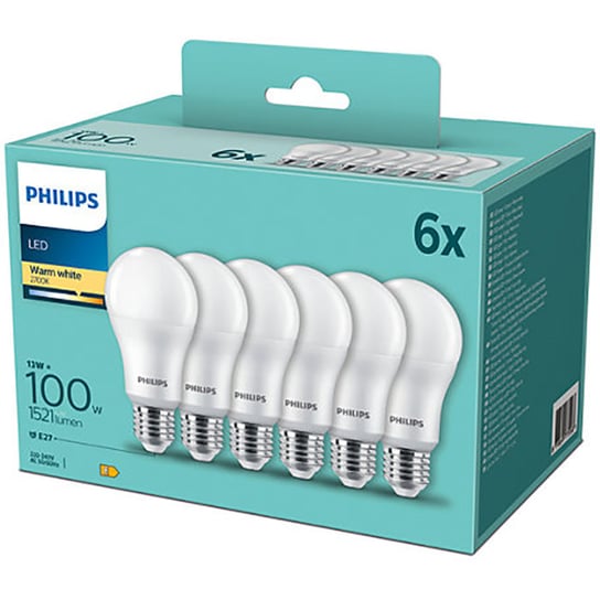 6PAK Żarówka LED E27 13W = 100W 1521lm 2700K Ciepła PHILIPS Philips
