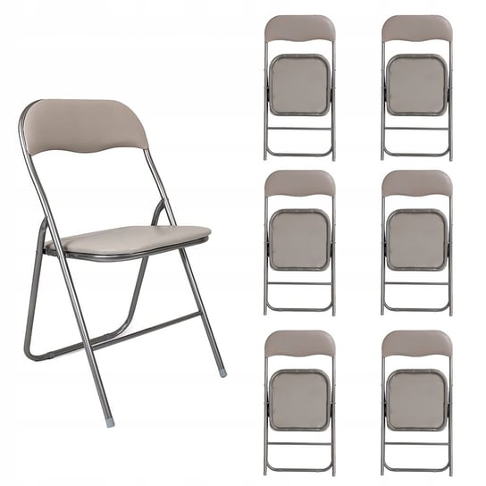 6Szt Krzesło Składane Ogrodowe Domowe Taboret Catering Metal 6X Leon Beżowe Kontrast