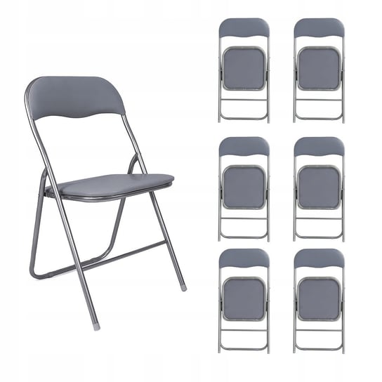 6Szt Krzesło Składane Ogrodowe Domowe Taboret Catering Metal 6X Leon Szare Kontrast
