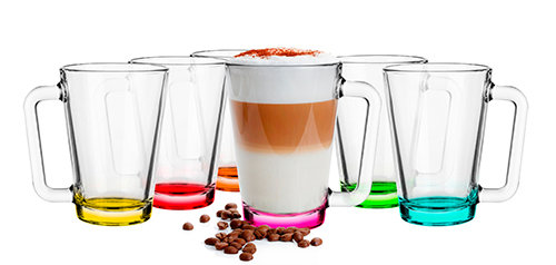 6x Kubek Szklany Z Uchem 250ml Dno Mix Kolor, Kawa Herbata GLASMARK