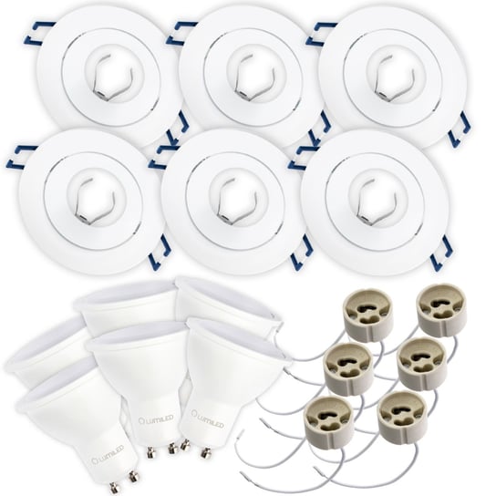 6x Oprawa HALOGENOWA Podtynkowa Ruchoma Biała + LED GU10 6W 3000K Lumiled