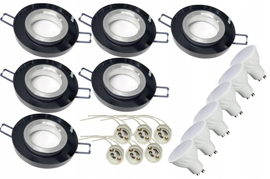 6x Oprawa halogenowa szklana czarna + LED GU10 7W LED-ONE