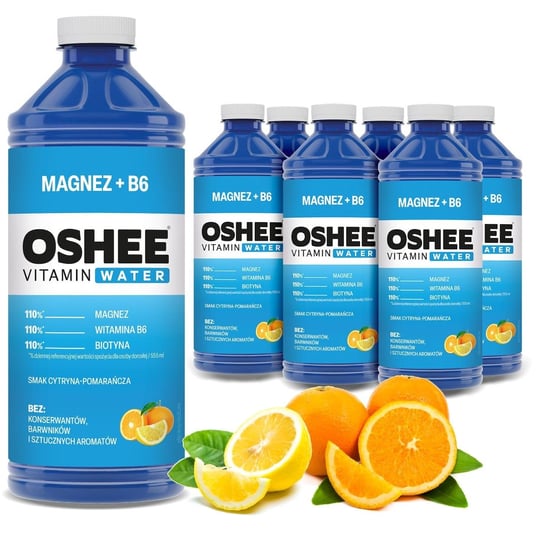 6x OSHEE Vitamin Water magnez + B6 cytryna - pomarańcza 1100 ml Oshee