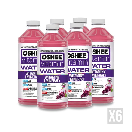 6x OSHEE Vitamin Water witaminy i minerały winogrona - dragonfruit 1100 ml Oshee