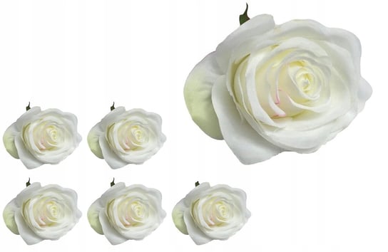 6x RÓŻA SZTUCZNA główka kwiatowa wyrobowa STROIKA biała ładna kompozycja DOMOSFERA