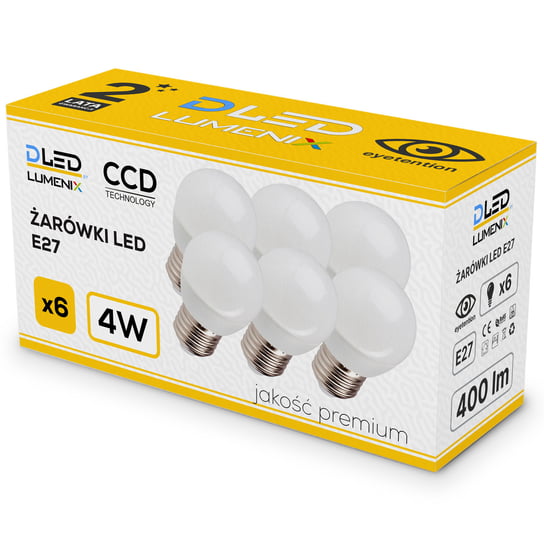 6x Żarówka LED E14 Kulka Kula 4W 6000K BIAŁA ZIMNA 400lm Wydajna PREMIUM Lumenix DLED