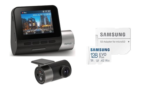 70mai Wideorejestrator Dash Cam A500S Pro Plus + kamerą wsteczną RC06 + karta pamięci Samsung 128GB 70mai