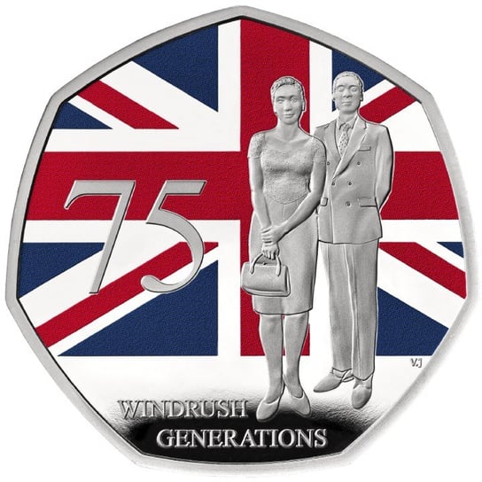 75 Years of the Windrush Generation kolorowany 50p Srebro 2023 Proof Piedfort Inna marka