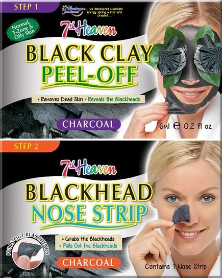 7th Heaven, Charcoal Duo Black Clay Peel Off węglowa maseczka do twarzy 6ml + Blackhead Nose Strip oczyszczający pasek na nos 1szt 7th Heaven