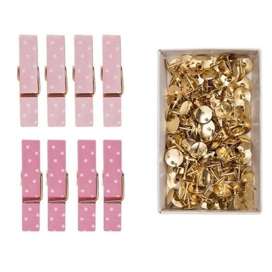 8 różowych magnetycznych spinaczy do bielizny 3,5 cm + 150 złotych pinezek Youdoit