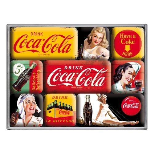 83072 Magnesy (9szt) Coca-Cola - Yellow Nostalgic-Art Merchandising