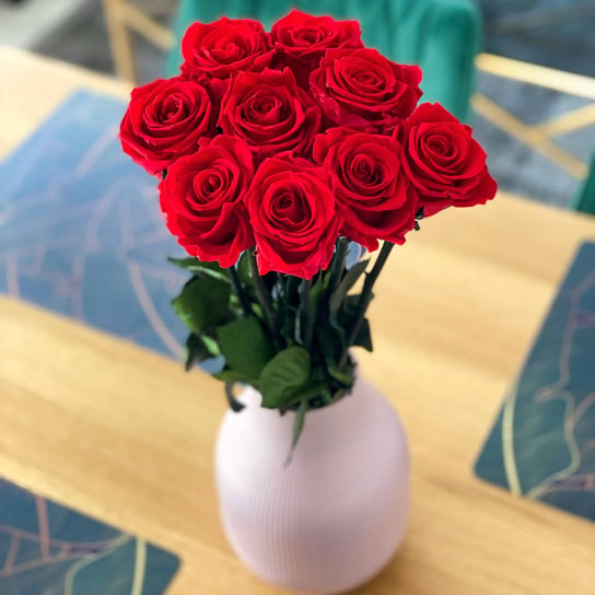 9 Czerwonych Wiecznych Róż Na Łodydze 50 Cm Rose du Château