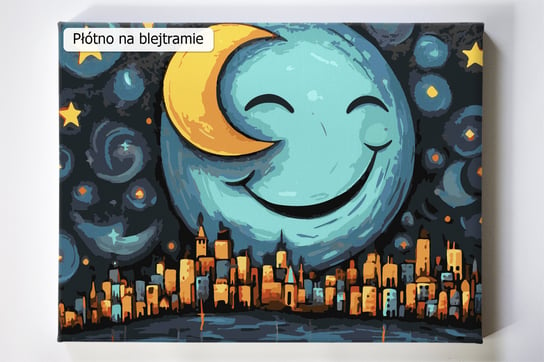 a’la Van Gogh cz.1, księżyc, miasto, noc, dla dzieci, malowanie po numerach Akrylowo