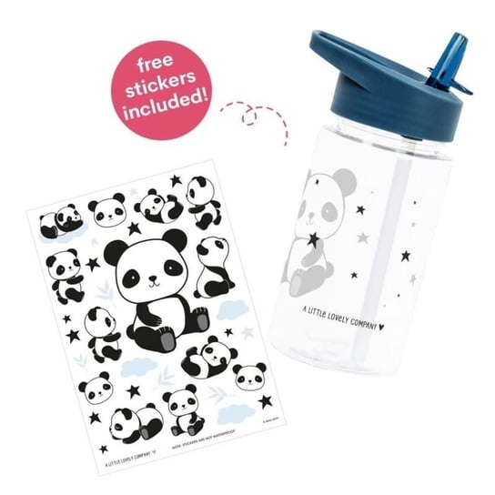 A Little Lovely Company - Bidon transparentny ze składanym ustnikiem Panda z naklejkami Inna marka