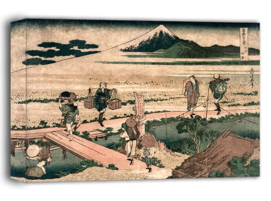 A View of Mount Fuji and Travellers by a Bridge, Hokusai - obraz na płótnie 120x90 cm Inny producent