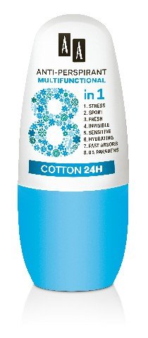 AA, Anti-Perspirant Multifunctional 8in1, dezodorant roll-on Cotton 24H, 50 ml AA