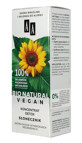 AA, Bio Natural Vegan, koncentrat detox Słonecznik, 15 ml AA