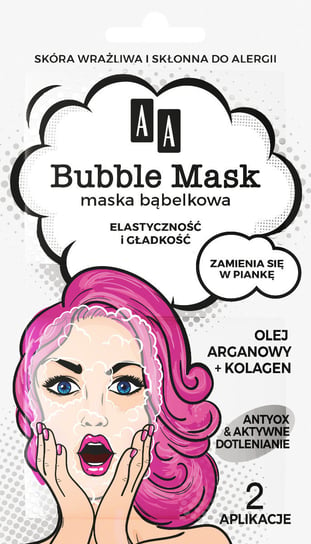 AA BUBBLE MASK Maska bąbelkowa Elastyczność i gładkość, olej arganowy + kolagen, 8 ml AA