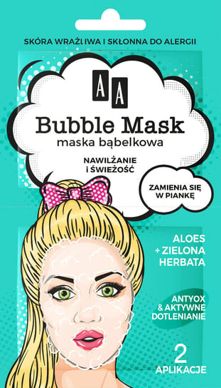 AA BUBBLE MASK Maska bąbelkowa Nawilżanie i świeżość, aloes + zielona herbata,  8 ml AA