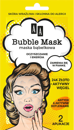 AA BUBBLE MASK Maska bąbelkowa Oczyszczanie i energia, złoto 24k + aktywny węgiel,  8 ml AA