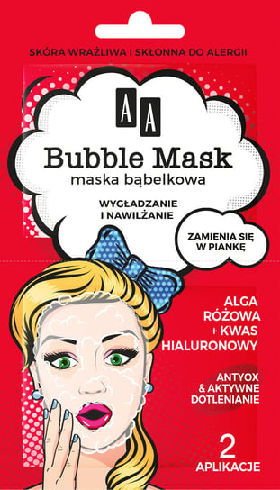 AA BUBBLE MASK Maska bąbelkowa Wygładzanie i nawilżanie, alga różowa + kwas hialuronowy, 8 ml AA