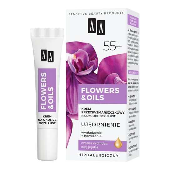 AA, Flowers&Oils 55+, Krem przeciwzmarszczkowy na okolice oczu i ust, 15 ml AA