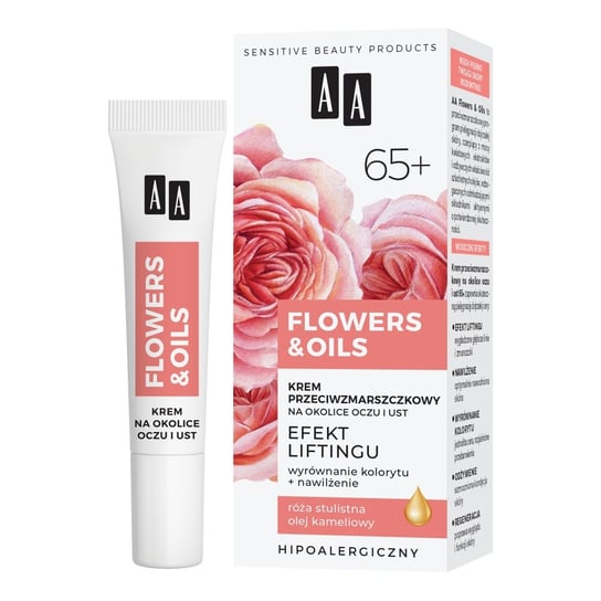AA, Flowers&Oils 65+, Krem przeciwzmarszczkowy na okolice oczu i ust, 15 ml AA