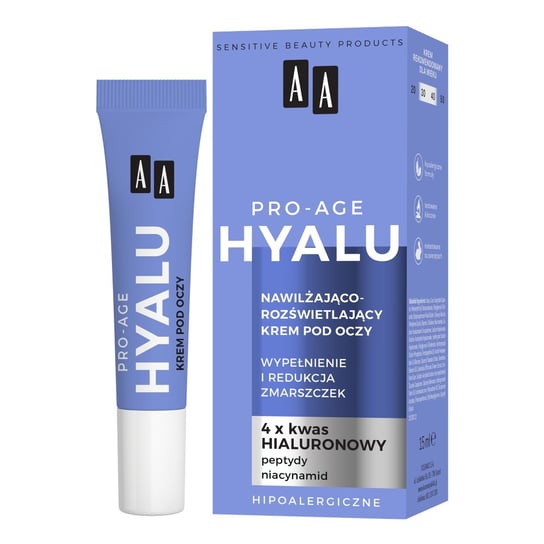 AA, Hyalu Pro-Age, Nawilżająco-rozświetlający krem pod oczy, 15 ml AA