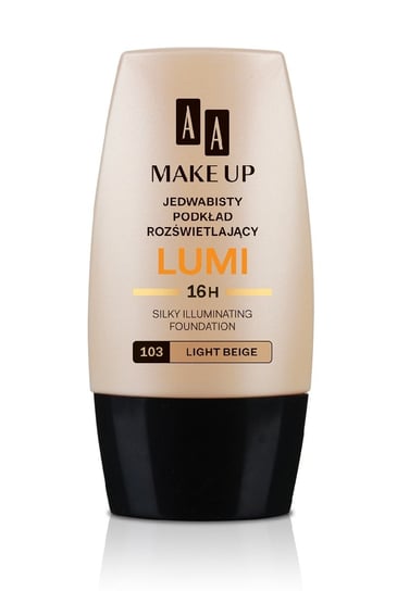 AA, Make Up Lumi, jedwabisty podkład rozświetlający 103 Light Beige, 30 ml AA