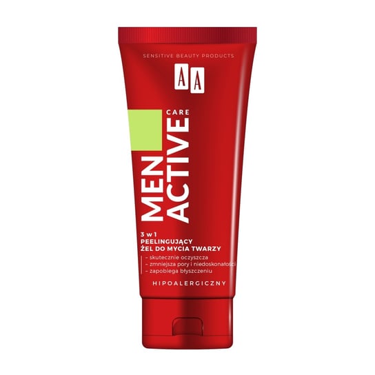 AA, Men Active Care, Peelingujący żel do mycia twarzy 3w1, 150 ml AA