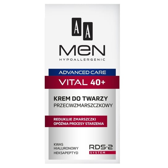 AA, Men Adventure Care, krem do twarzy przeciwzmarszczkowy Vital 40+, 50 ml AA
