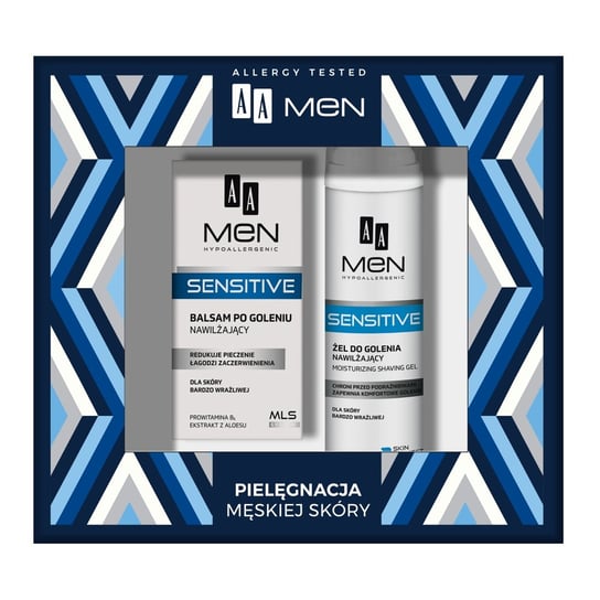 AA, Men Sensitive zestaw żel do golenia nawilżający dla skóry bardzo wrażliwej 200ml + balsam po goleniu nawilżający dla skóry bardzo wrażliwej 100ml AA