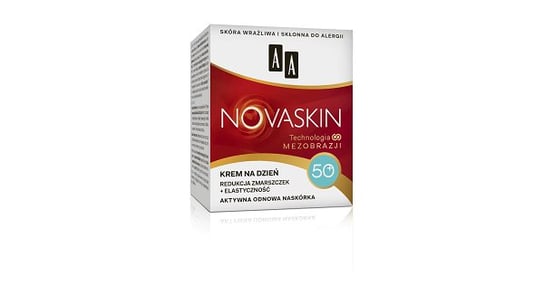 AA, Novaskin, krem na dzień redukcja zmarszczek + elastyczność do skóry wrażliwej i skłonnej do alergii 50+, 50 ml AA