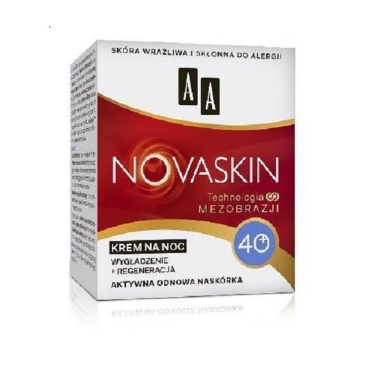 AA, Novaskin, krem na noc wygładzenie + regeneracja do skóry wrażliwej i skłonnej do alergii 40+, 50 ml AA
