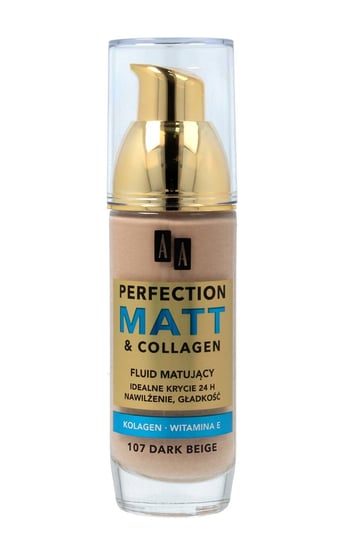 AA, Perfection Matt & Collagen, podkład do twarzy matujący 107 Dark Beige, 35 ml AA