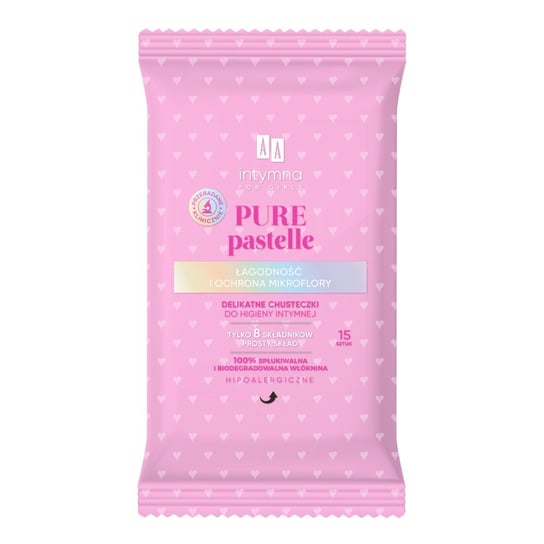AA, Pure Pastelle, Delikatne chusteczki do higieny intymnej łagodność i ochrona mikroflory, 15 szt. AA