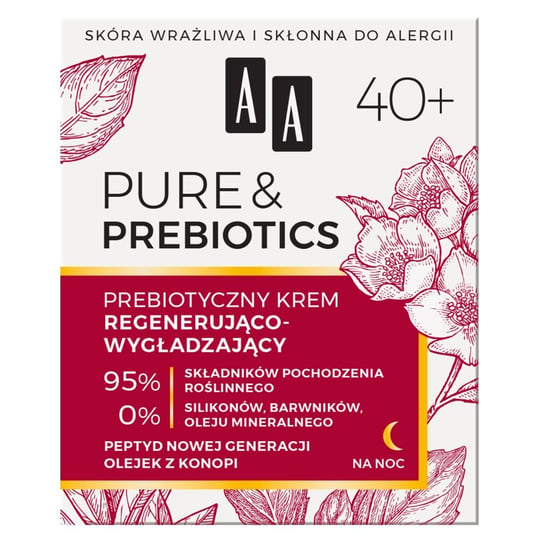 AA, Pure & Prebiotics, prebiotyczny krem regenerująco-wygładzający na noc 40+, 50 ml AA