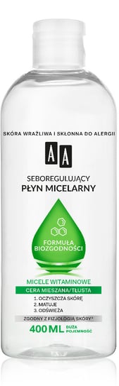 AA Seboregulujący płyn micelarny Formuła Biozgodności, Cera mieszana/tłusta, 400 ml AA