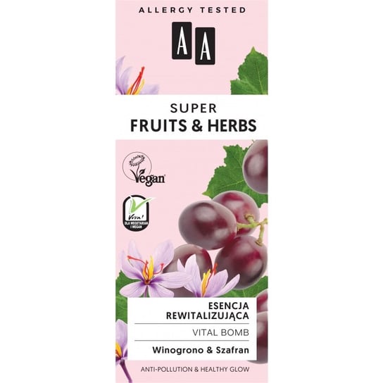 AA, Super Fruits & Herbs, esencja rewitalizująca vital bomb Winogrono & Szafran, 30 ml AA