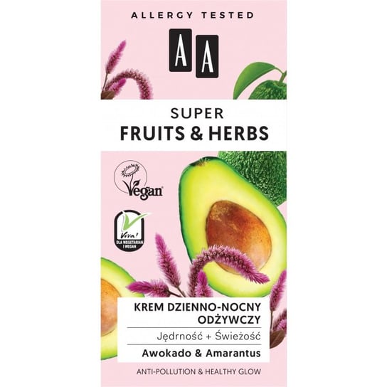 AA, Super Fruits & Herbs, krem odżywczy dzienno-nocny jędrność + świeżość Awokado & Amarantus, 50 ml AA